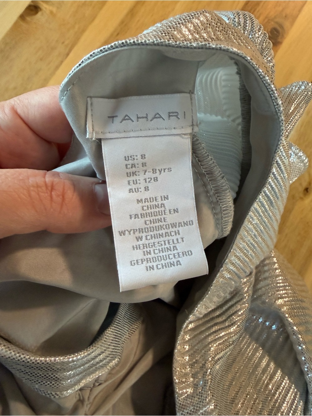 Tahari Silver Metallic Pleated Party Dress - Picture 4 of 9